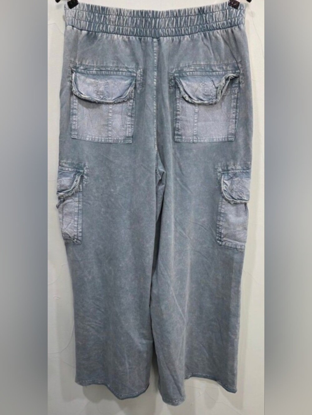 easel Washed Wide Leg Terry Knit Cargo Pants - Picture 3 of 5